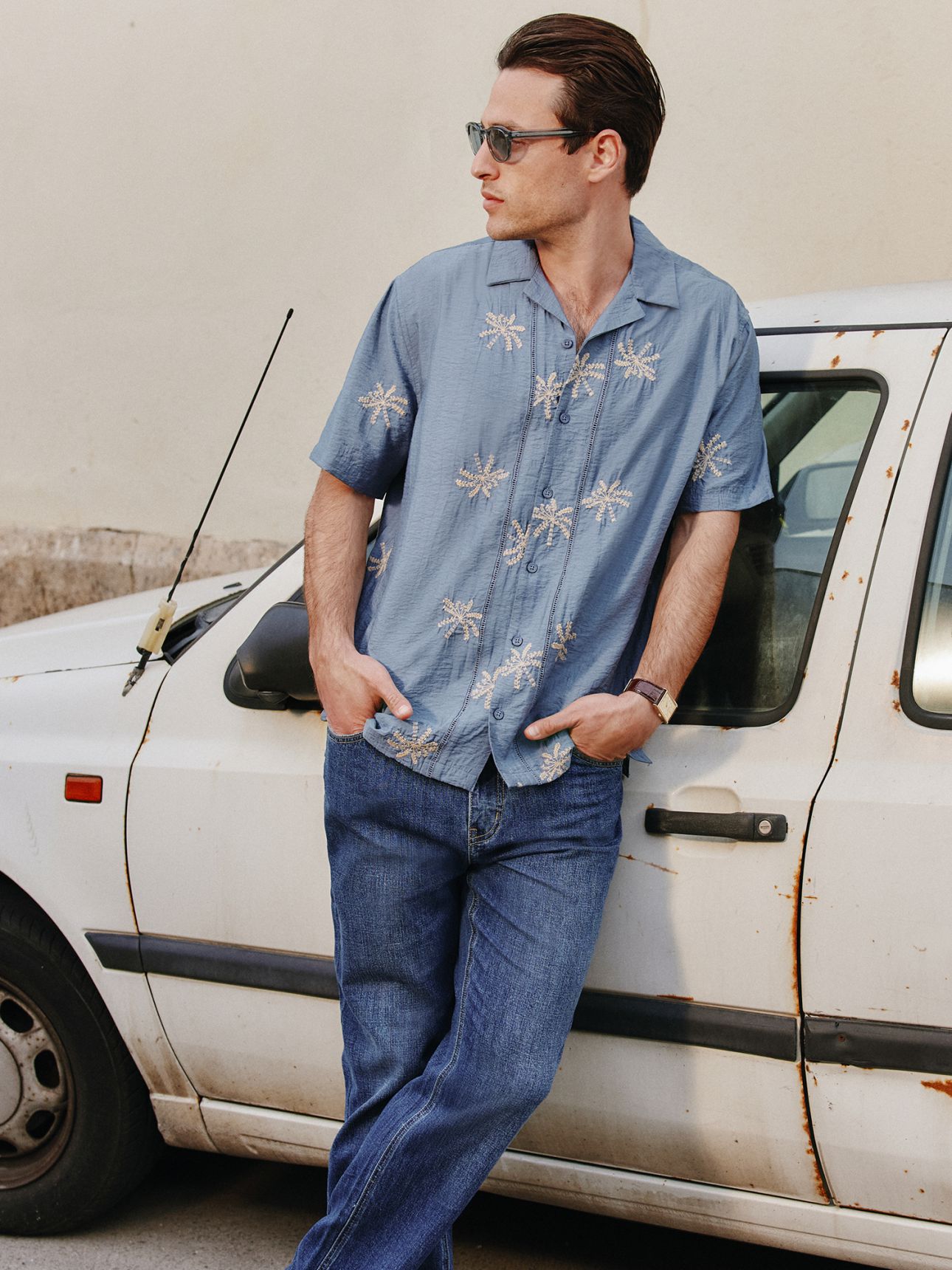 חולצה מכופתרת קצרה רקומה