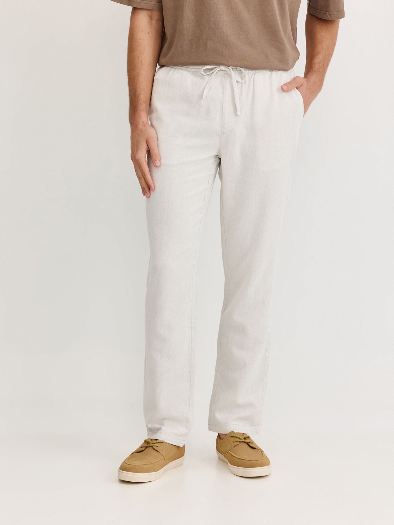 מכנסי צ’ינו כותנה בשילוב פשתן