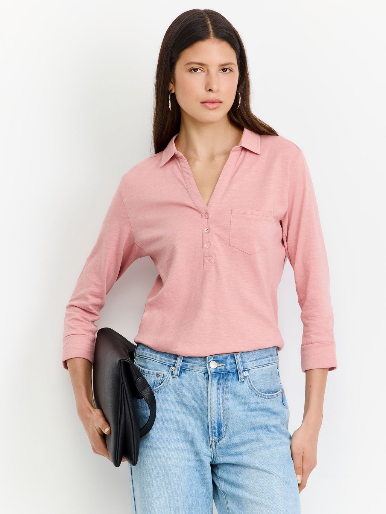 טי שירט כפתורים שרוול 3/4