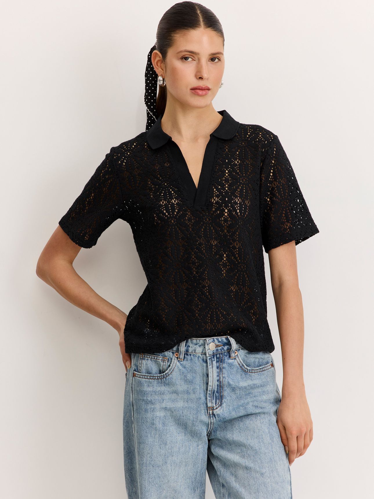 חולצת פולו סריגת קרושה