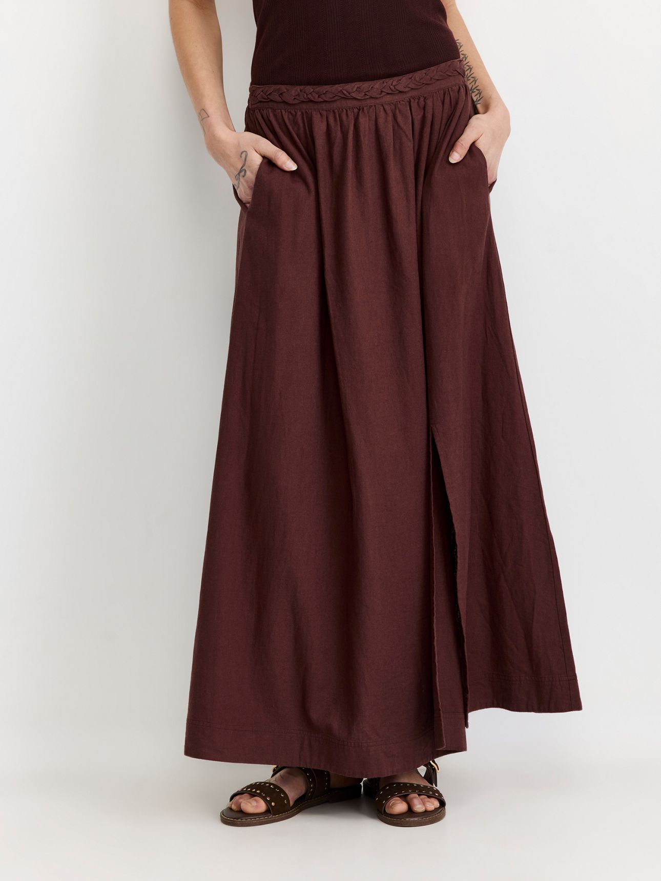 חצאית מידי בתערובת פשתן