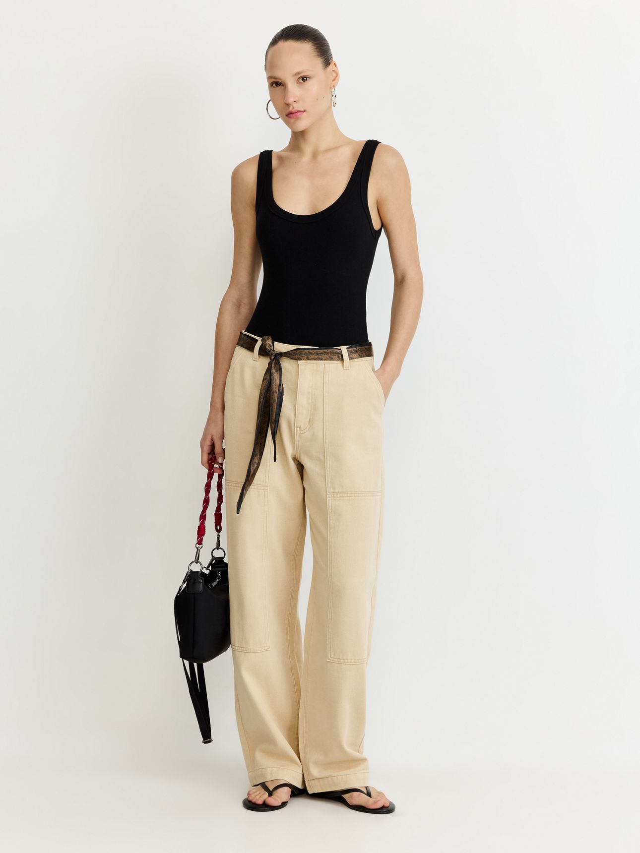 מכנסי כותנה מתרחבים חגורת בנדנה