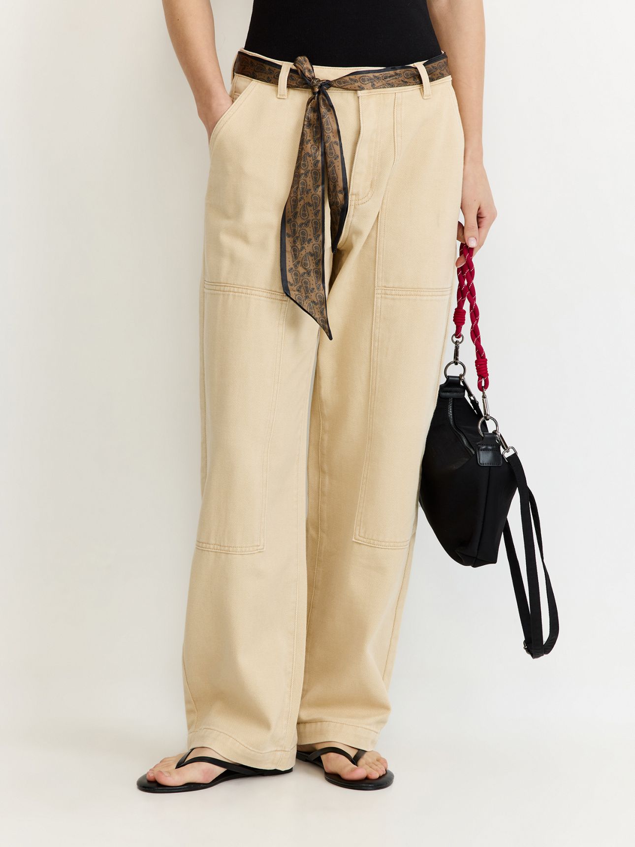 מכנסי כותנה מתרחבים חגורת בנדנה