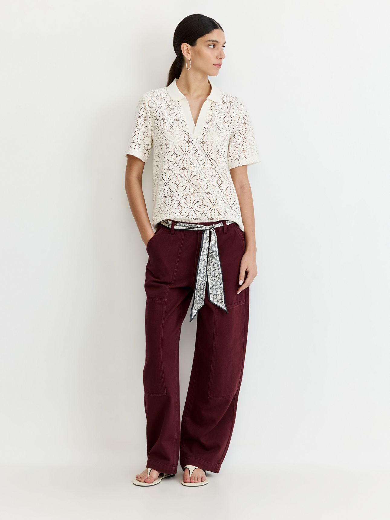 מכנסי כותנה מתרחבים חגורת בנדנה