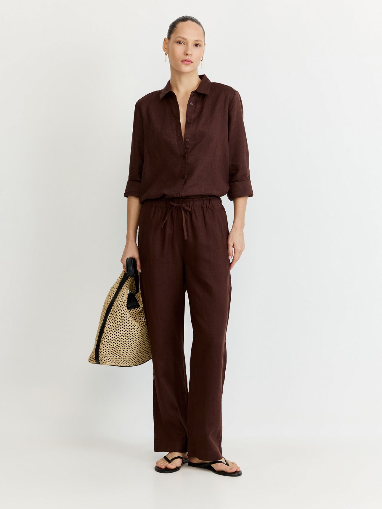 מכנסי פשתן ארוכים