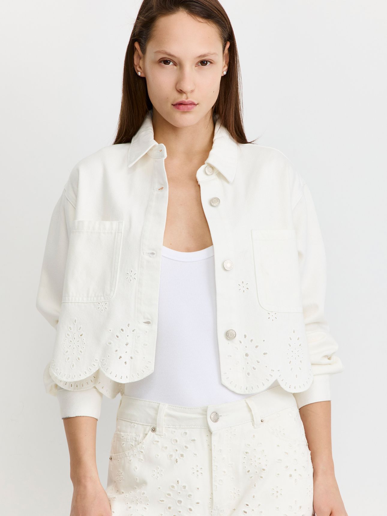 ג’קט כותנה לבן עם רקמה
