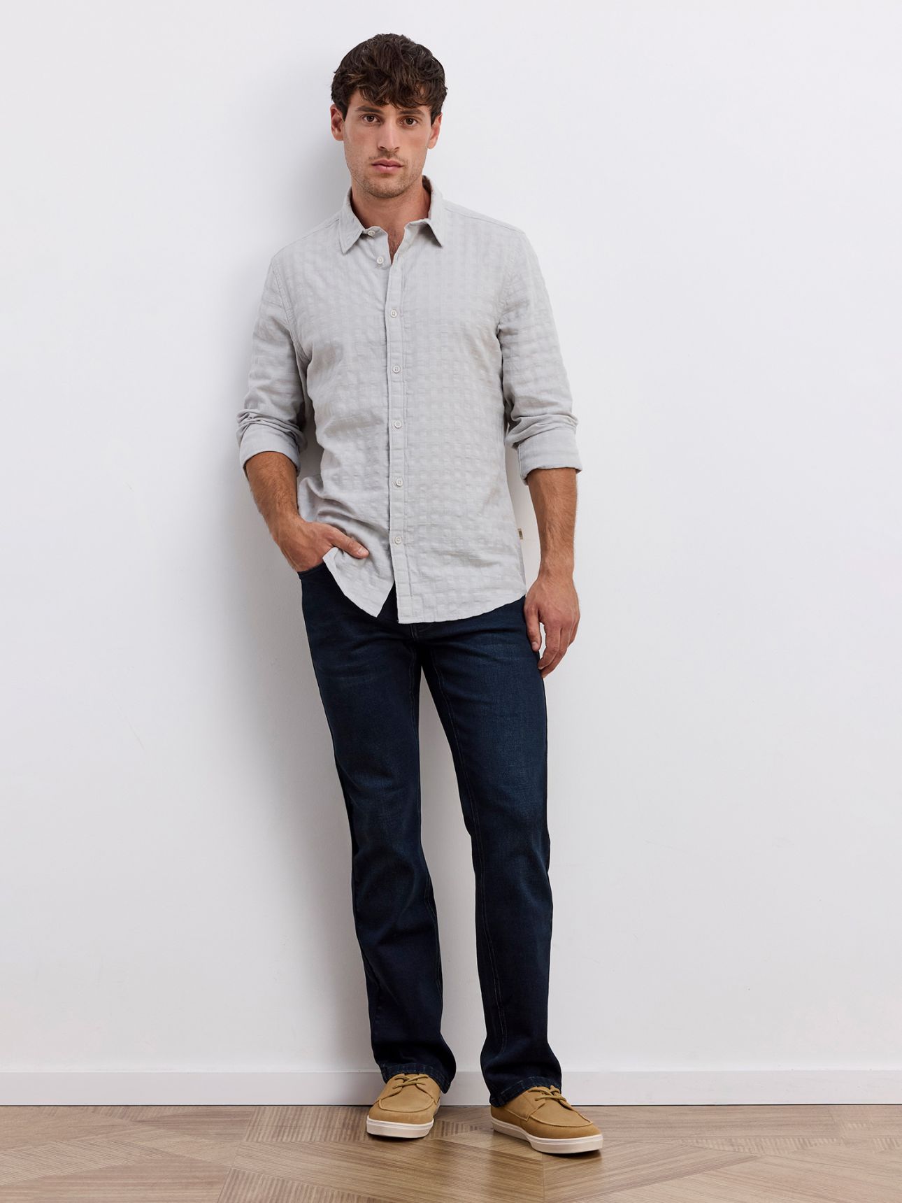 חולצה מכופתרת ארוכה טקסטורה