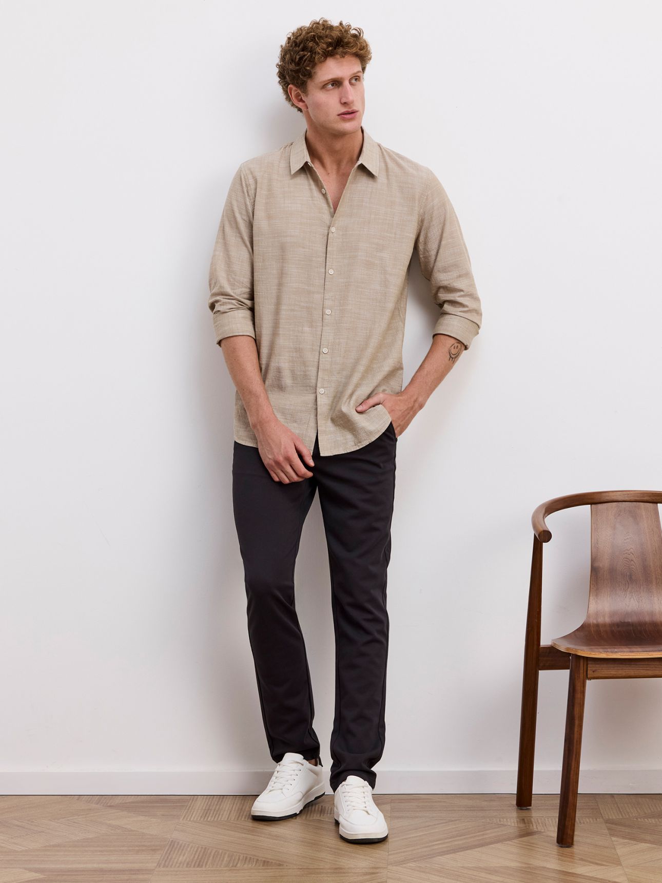 חולצה מכופתרת בטקסטורת וופל