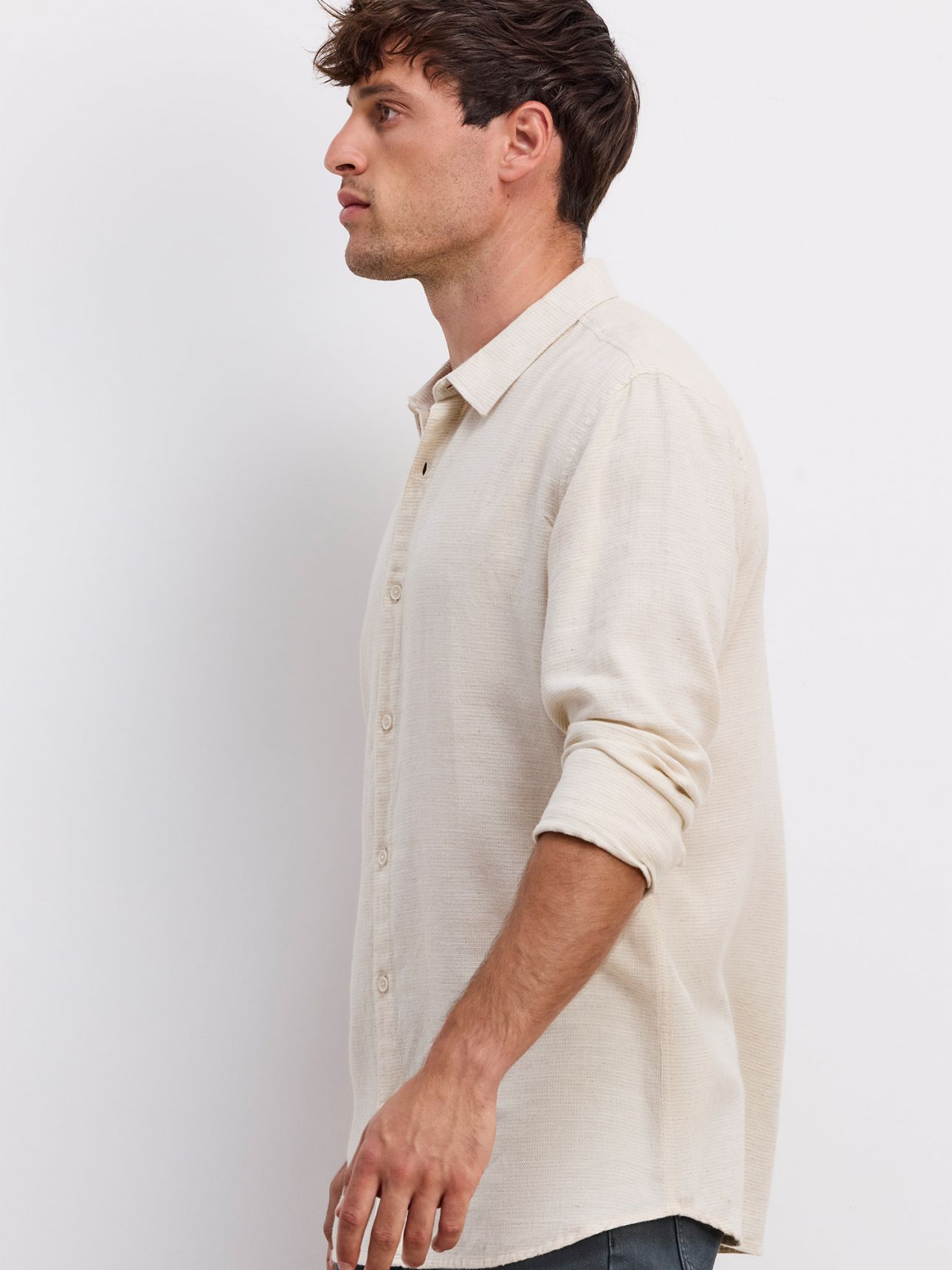 חולצה מכופתרת ארוכה וופל