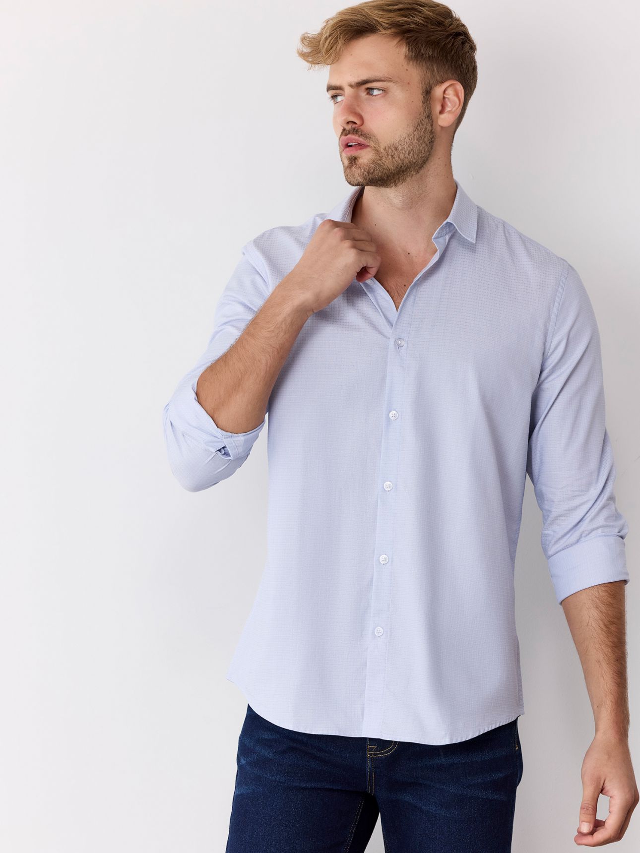 חולצת אריג מכופתרת טקסטורה