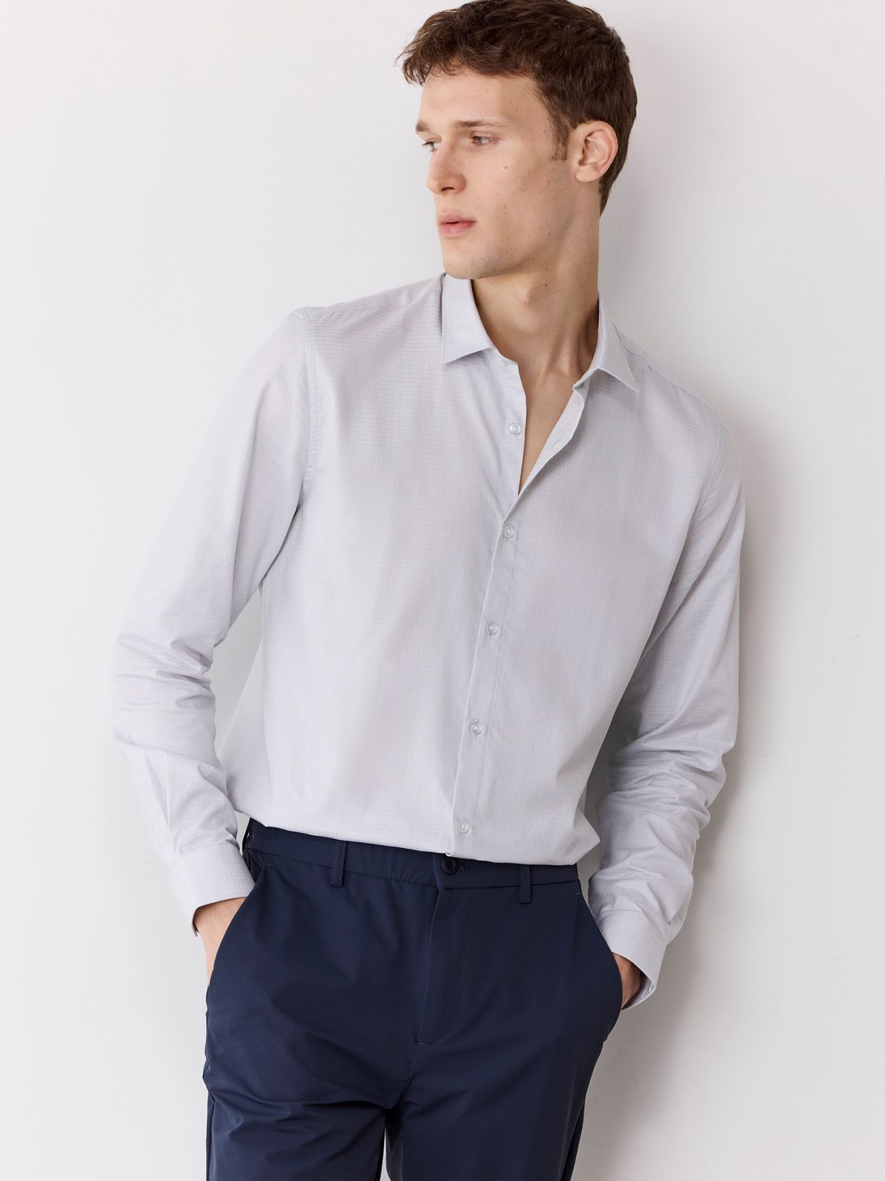 חולצת אריג מכופתרת טקסטורה