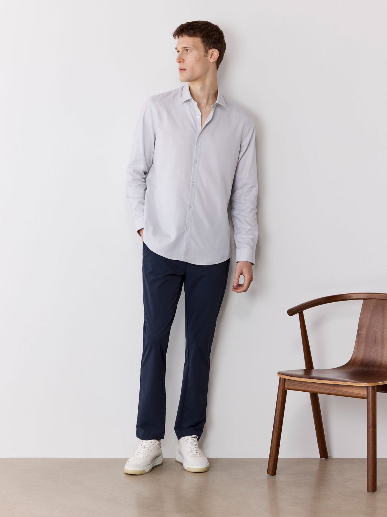 חולצת אריג מכופתרת טקסטורה