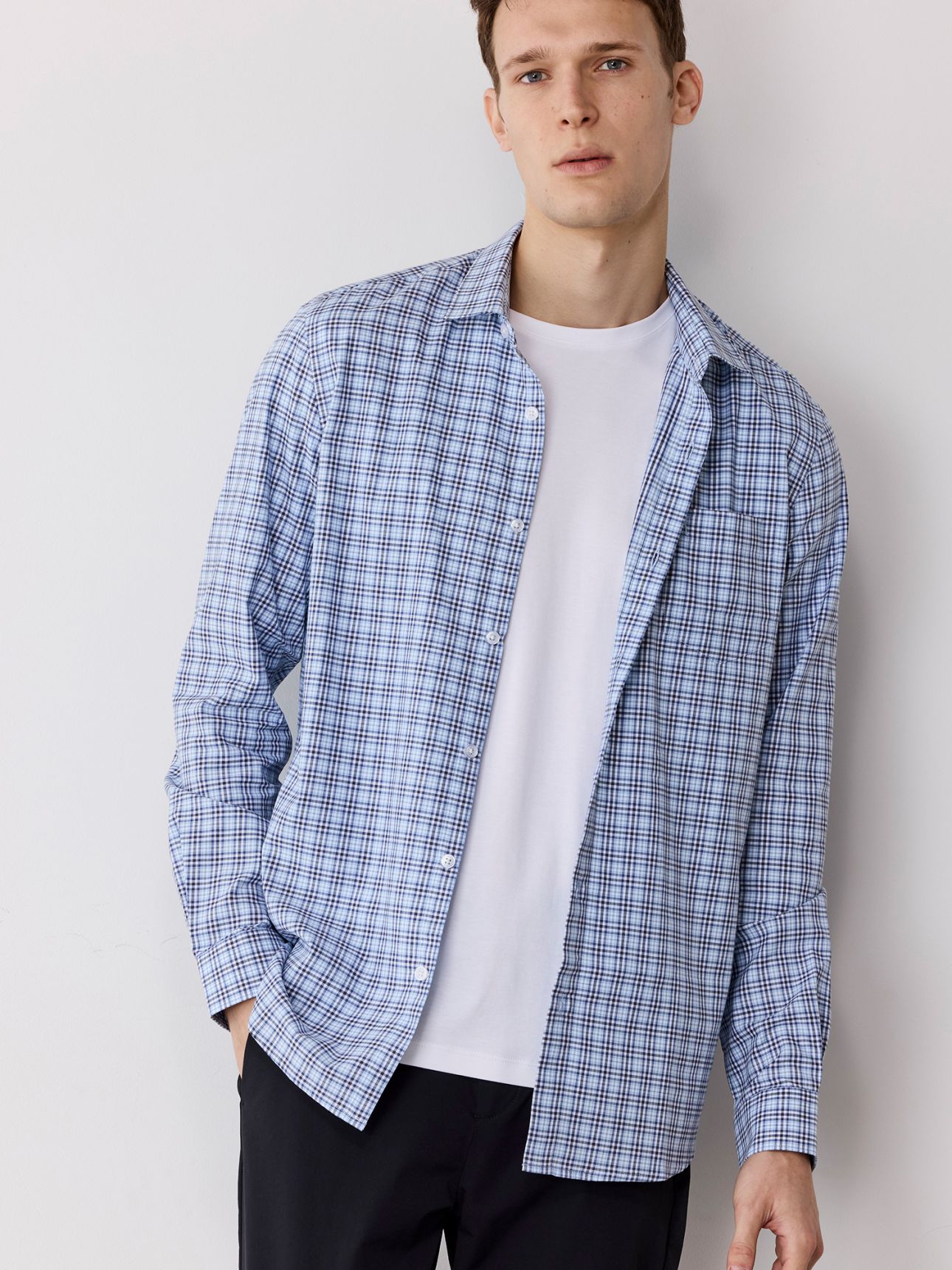 חולצה מכופתרת קלאסיק משבצות קטנות