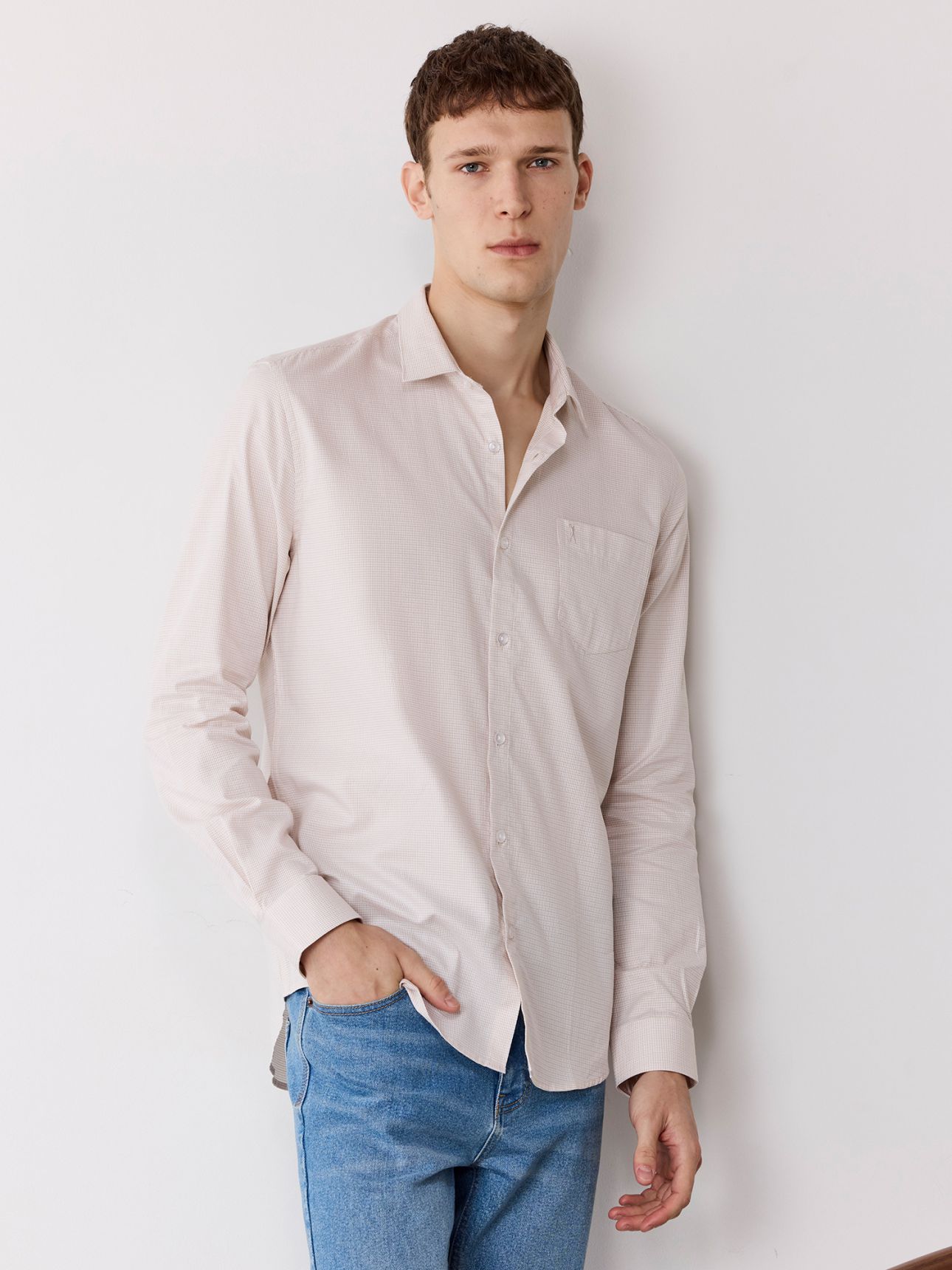 חולצה מכופתרת קלאסיק משבצות קטנות