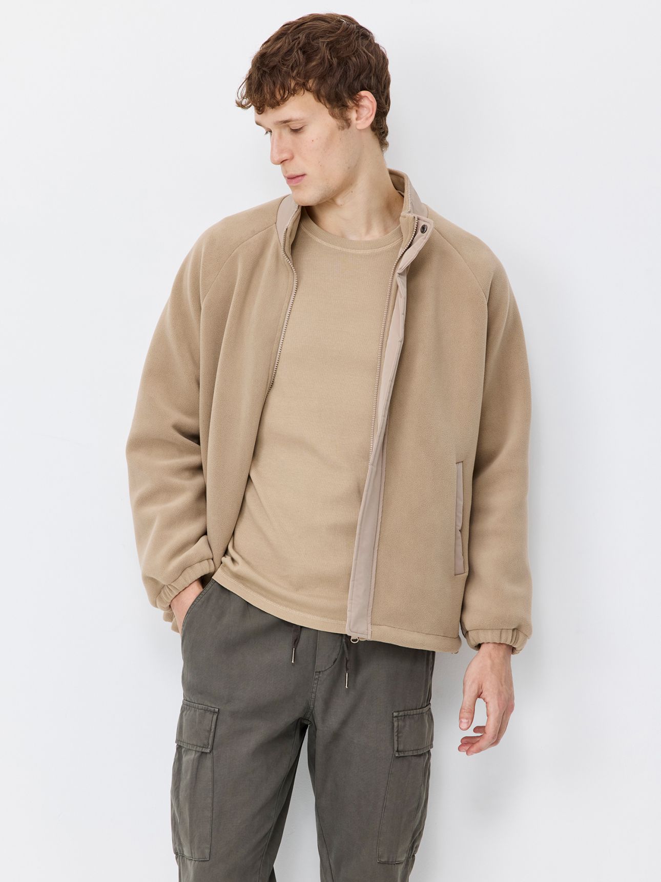 קרדיגן פליז משולב אריג