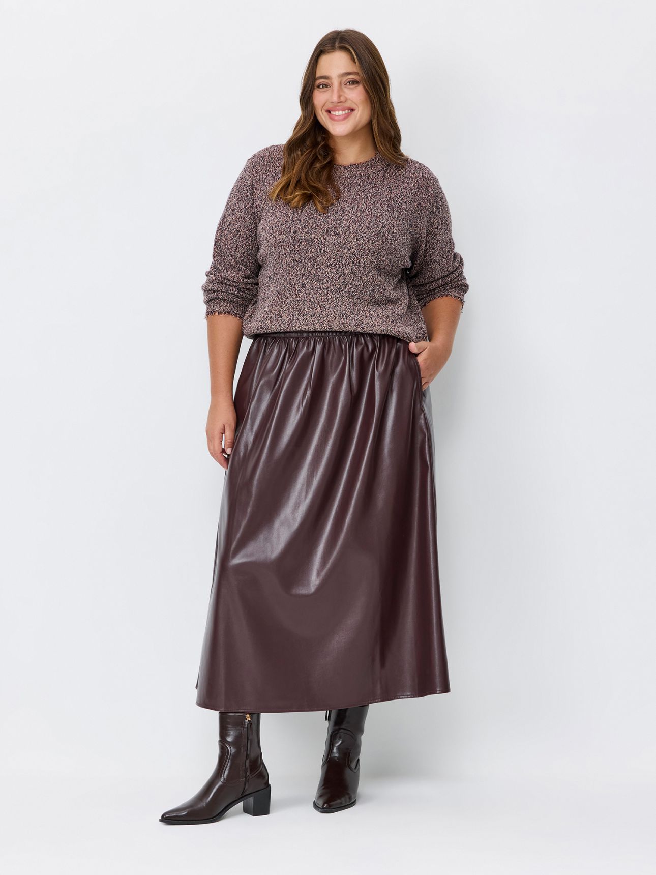 חצאית דמוי עור בורדו