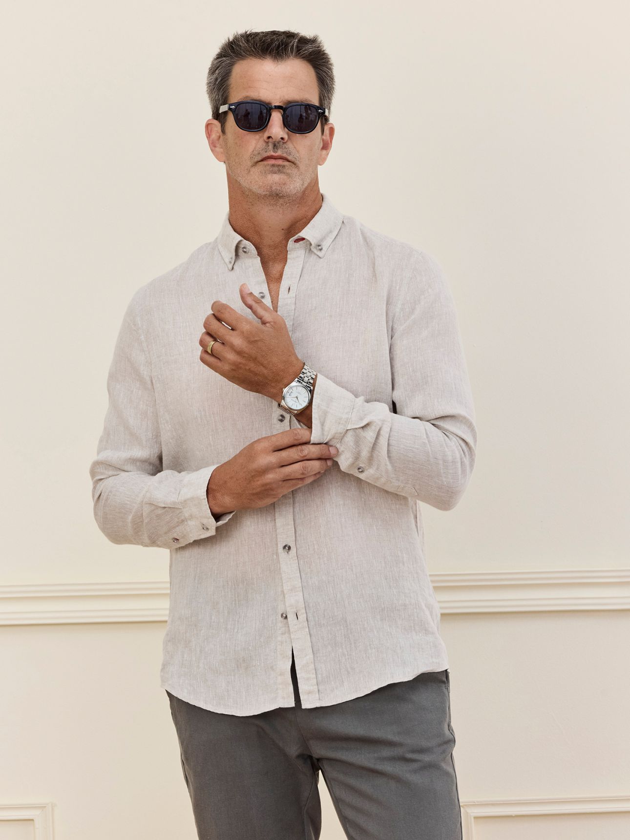 HECHTER PARIS חולצה מכופתרת פשתן