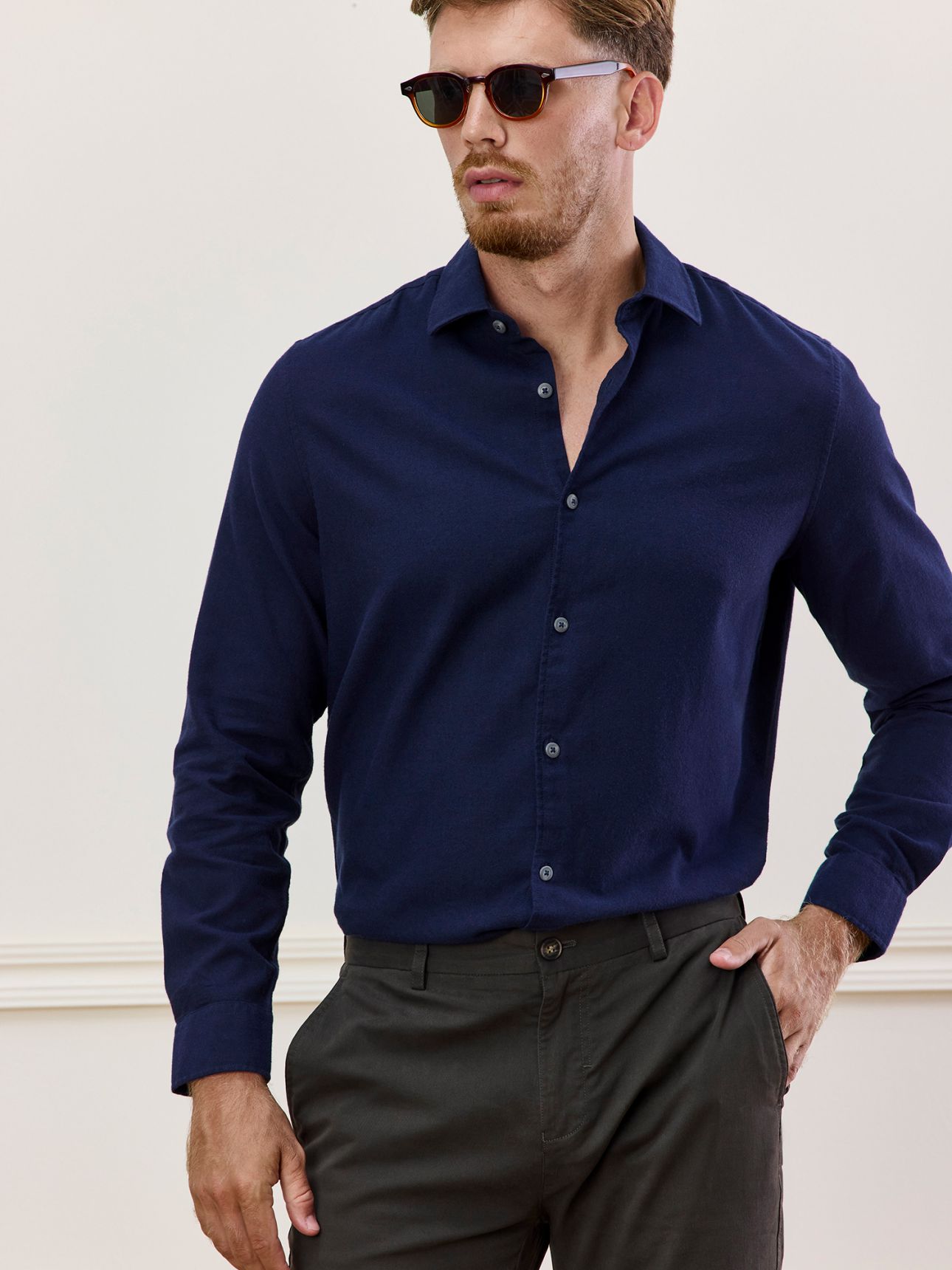 MAX MORETTI חולצה מכופתרת פלנל טוויל