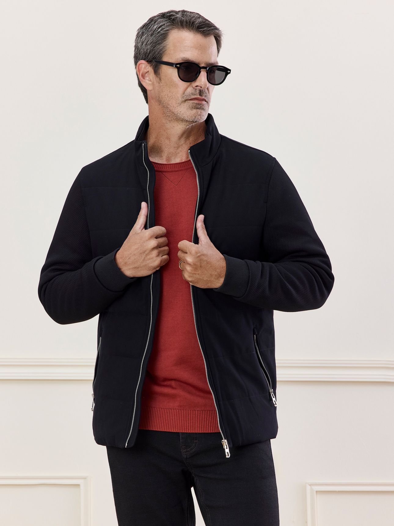 HECHTER PARIS מעיל מרופד משולב שרוול סרוג