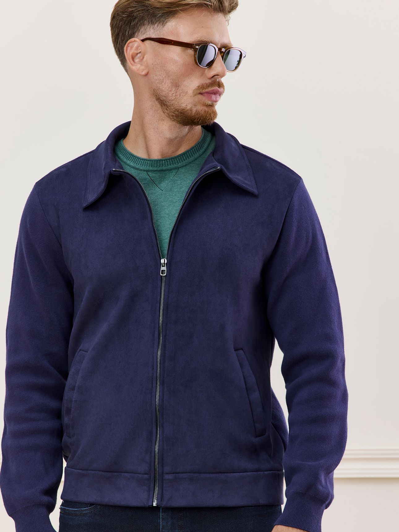 HECHTER PARIS קרדיגן סרוג חזית במראה זמש