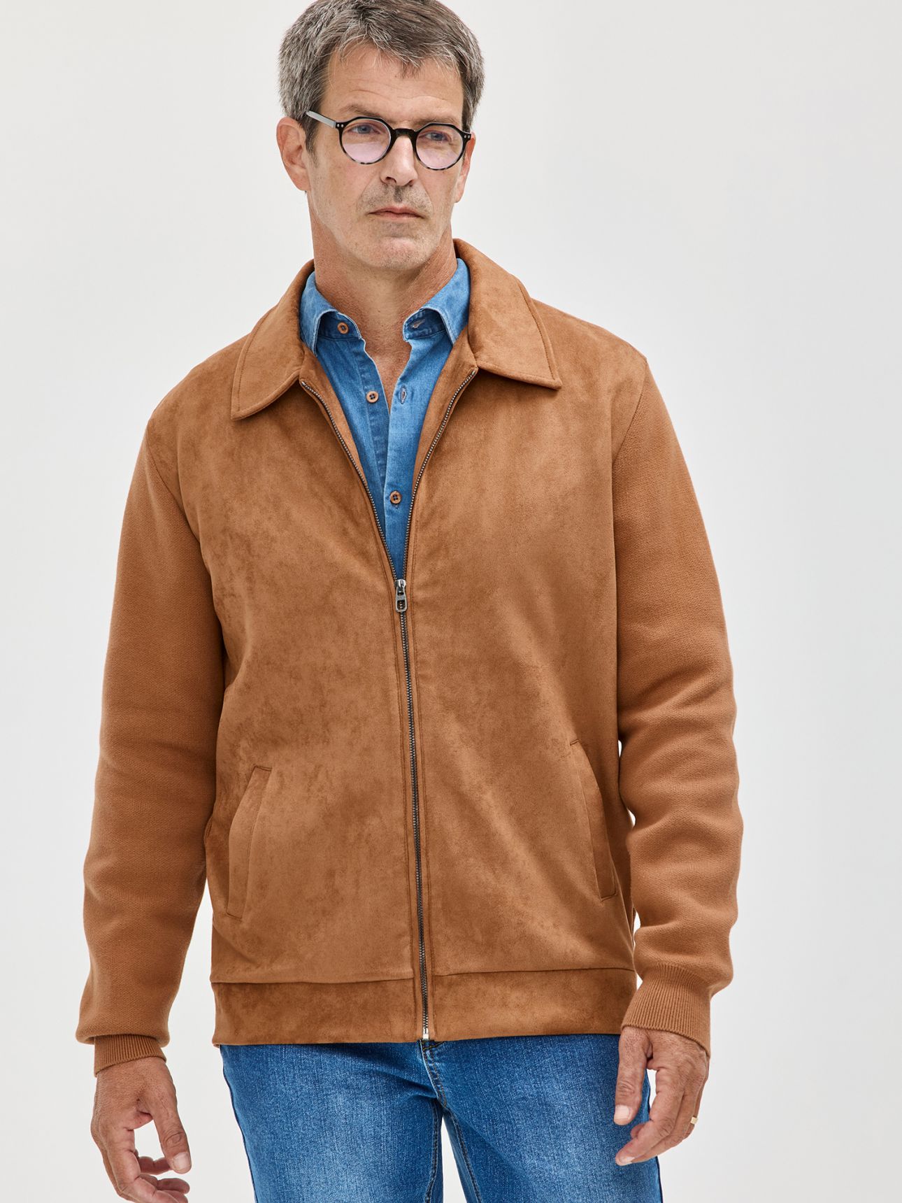 HECHTER PARIS קרדיגן סרוג חזית במראה זמש