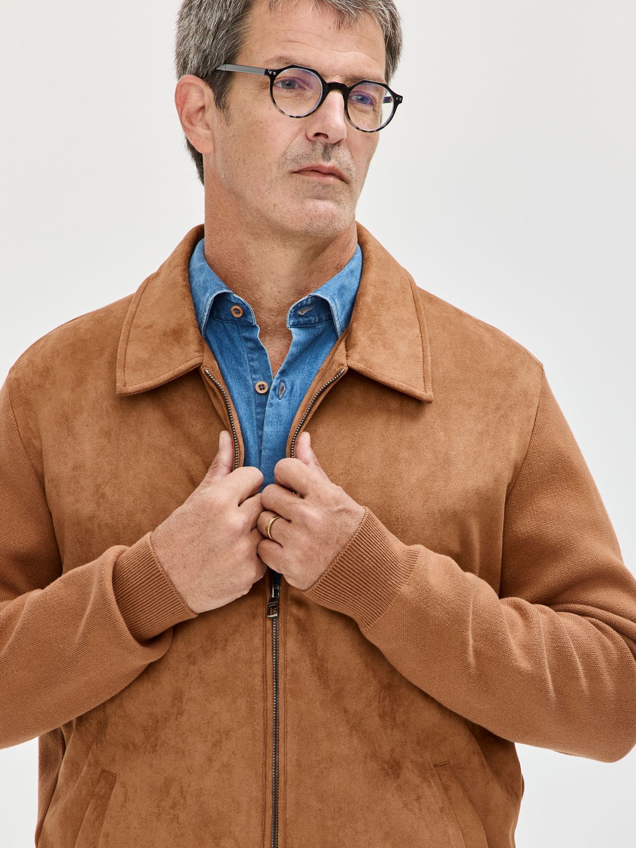 HECHTER PARIS קרדיגן סרוג חזית במראה זמש