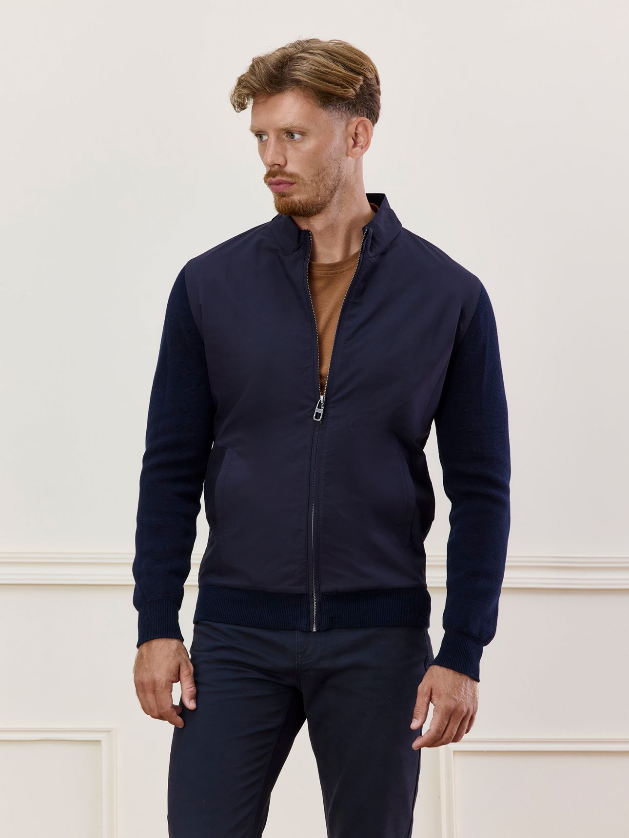 HECHTER PARIS קרדיגן משולב סריג וניילון