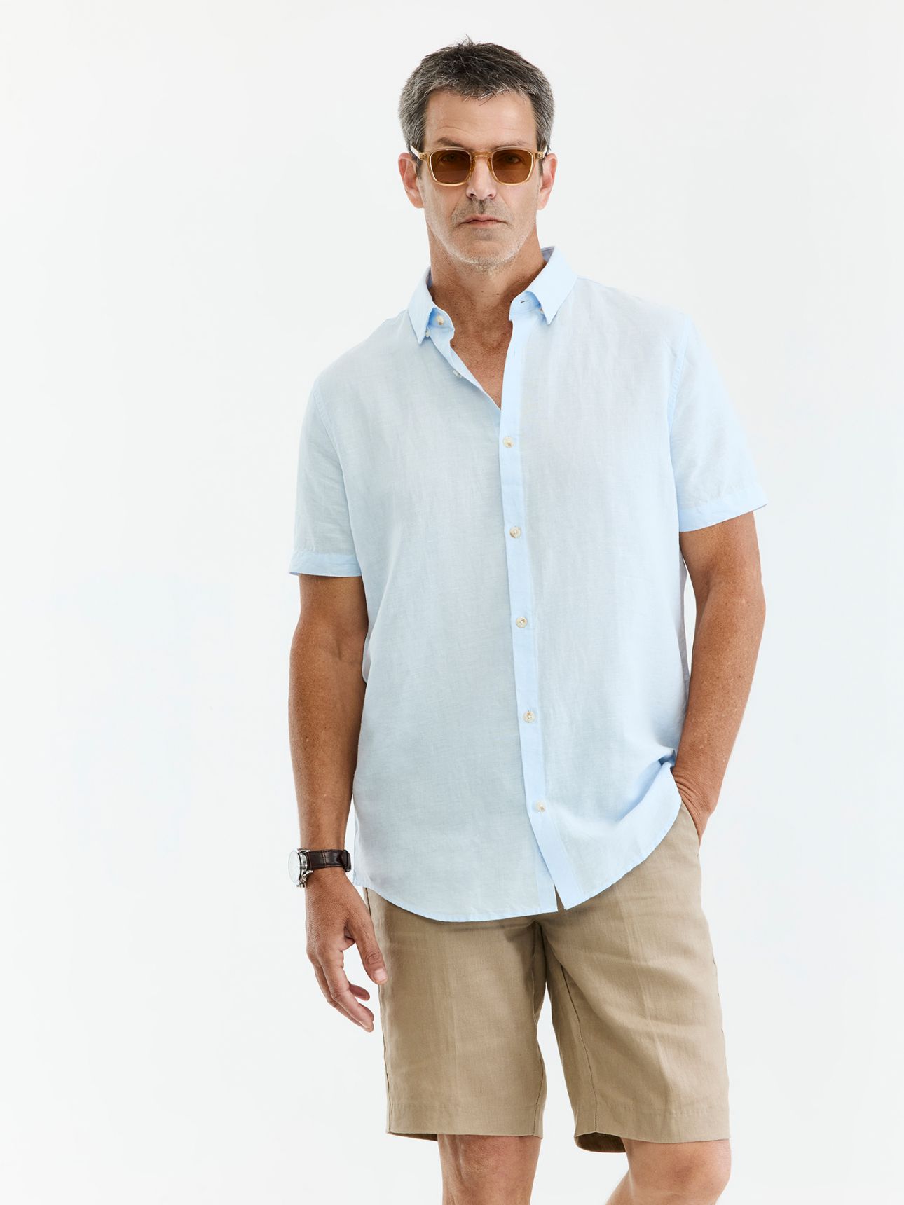 MAX MORETTI חולצה מכופתרת כותנה פשתן בגזרת רגולר פיט