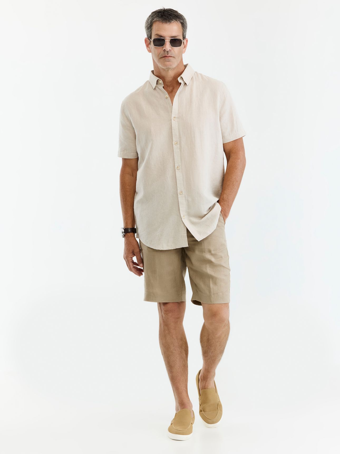 MAX MORETTI חולצה מכופתרת כותנה פשתן בגזרת רגולר פיט