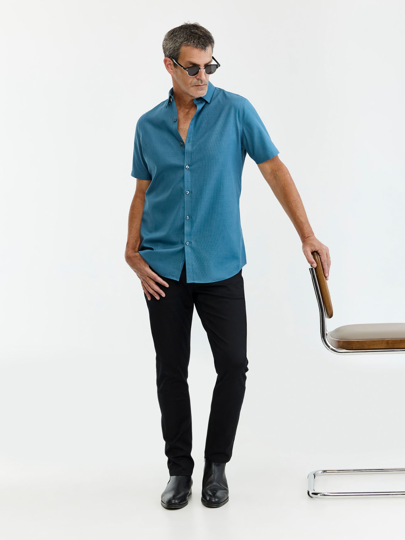 MAX MORETTI חולצה מכופתרת NON IRON טקסטורה בגזרת רגולר פיט