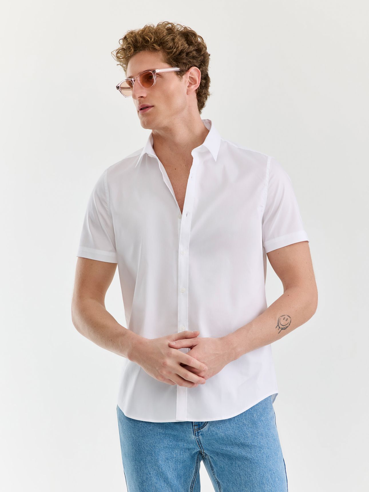 MAX MORETTI חולצה מכופתרת כותנה מעורבת בגזרת סלים פיט