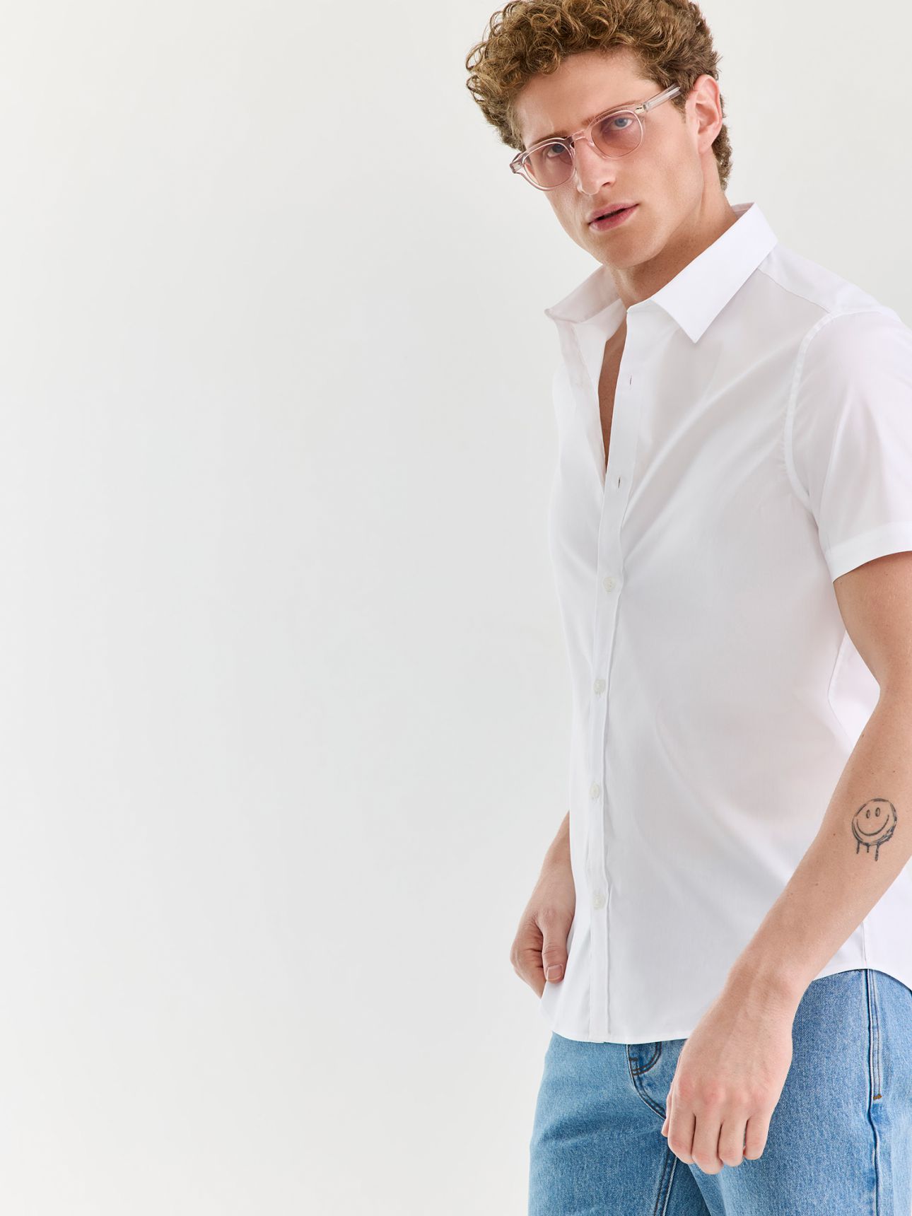 MAX MORETTI חולצה מכופתרת כותנה מעורבת בגזרת סלים פיט