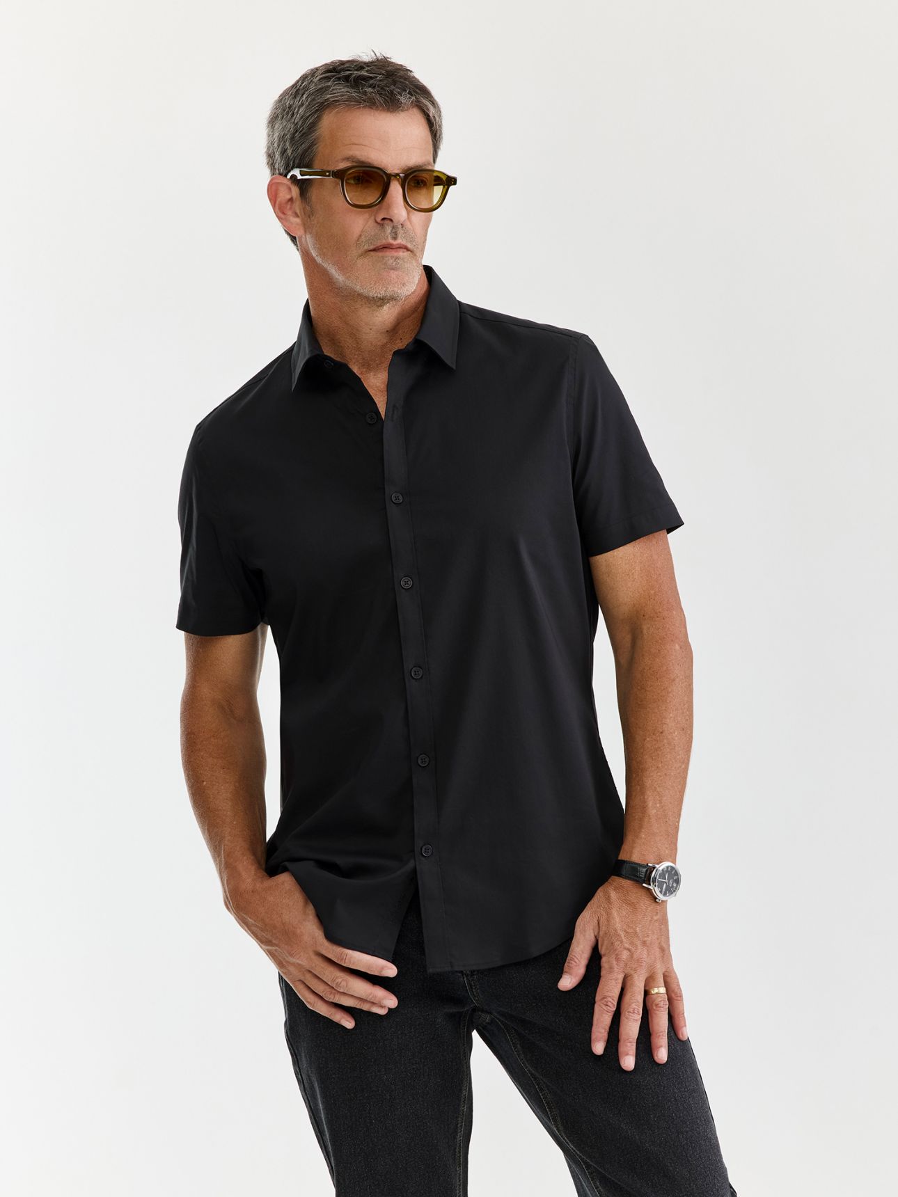 MAX MORETTI חולצה מכופתרת כותנה מעורבת בגזרת סלים פיט