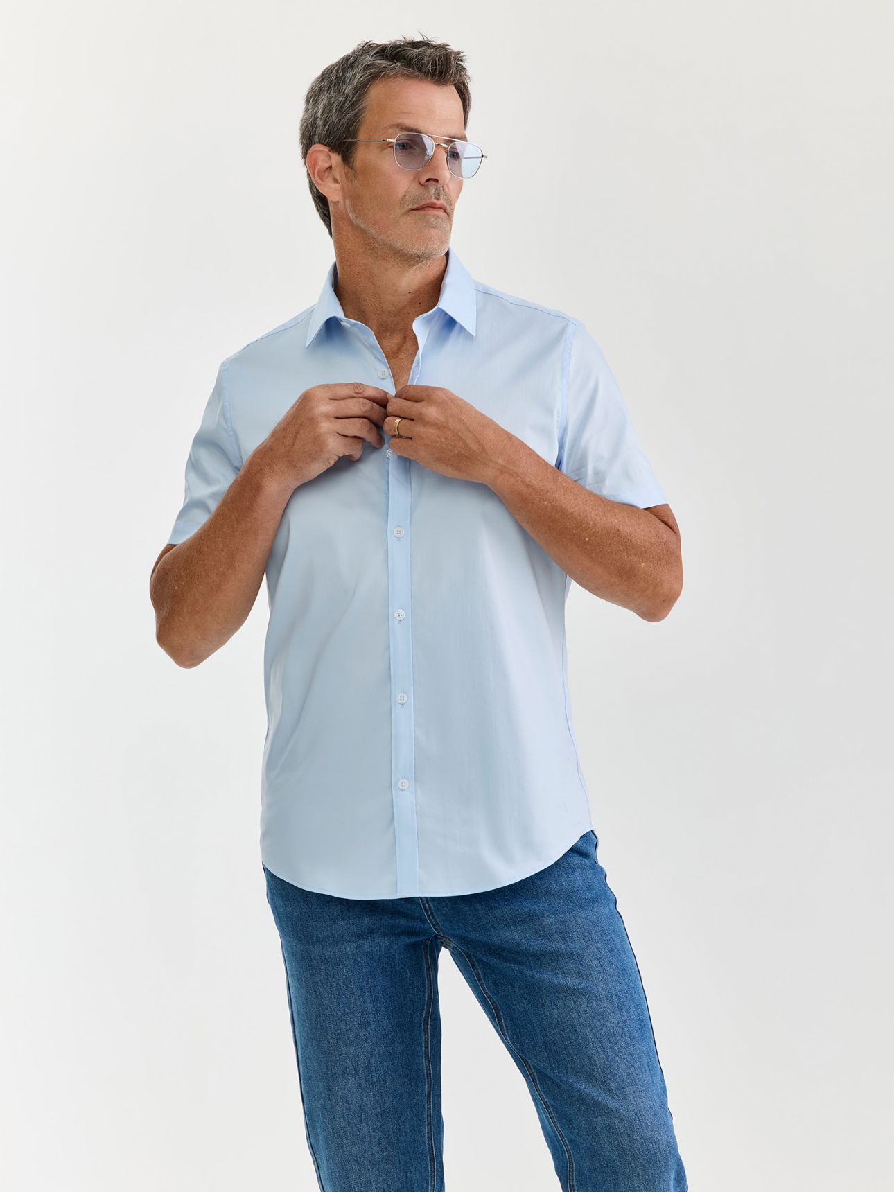 MAX MORETTI חולצה מכופתרת כותנה מעורבת בגזרת סלים פיט