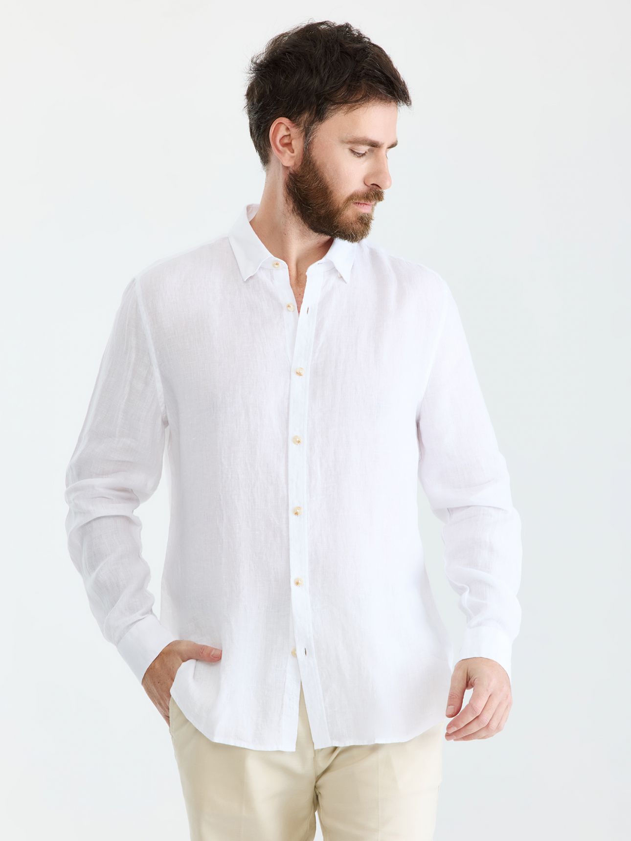 MAX MORETTI חולצה מכופתרת פשתן בגזרת מודרן פיט