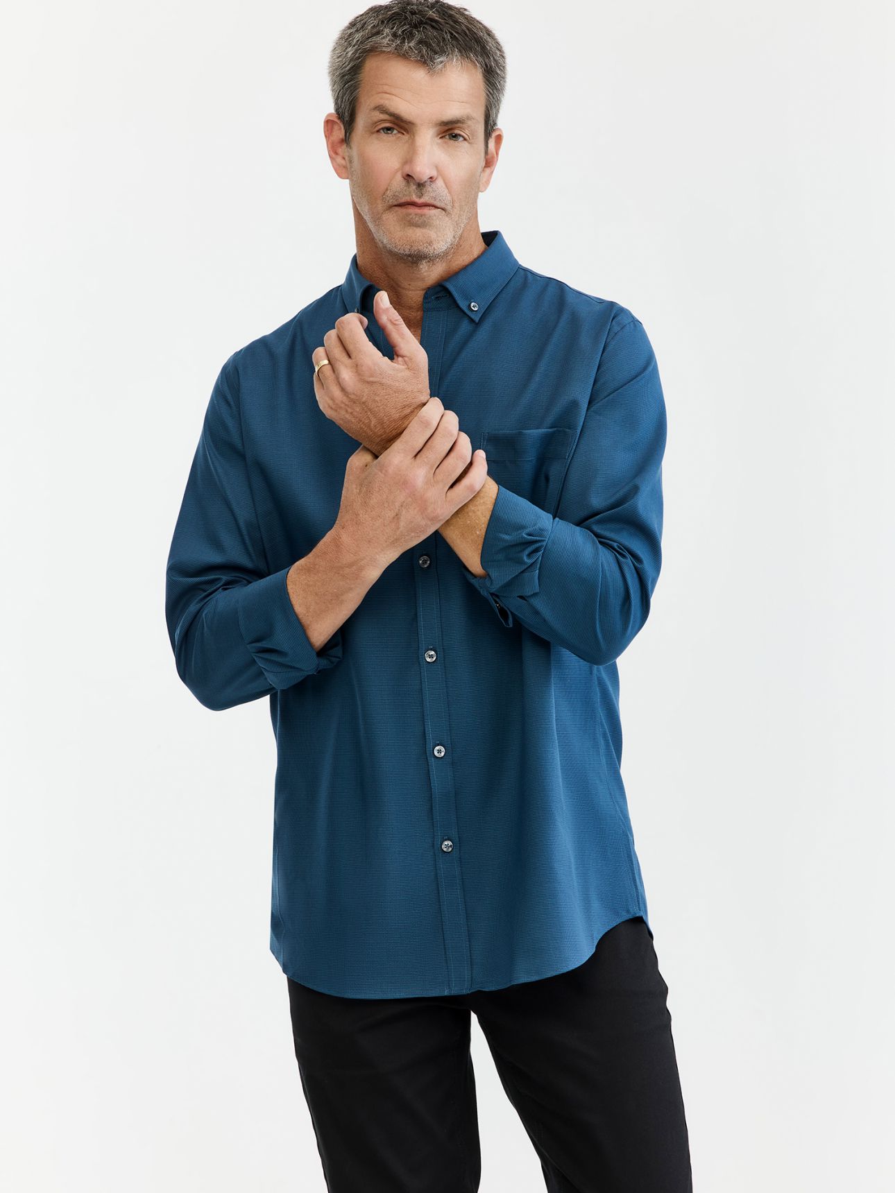 MAX MORETTI חולצה מכופתרת NON IRON ג’קארד בגזרת רגולר פיט