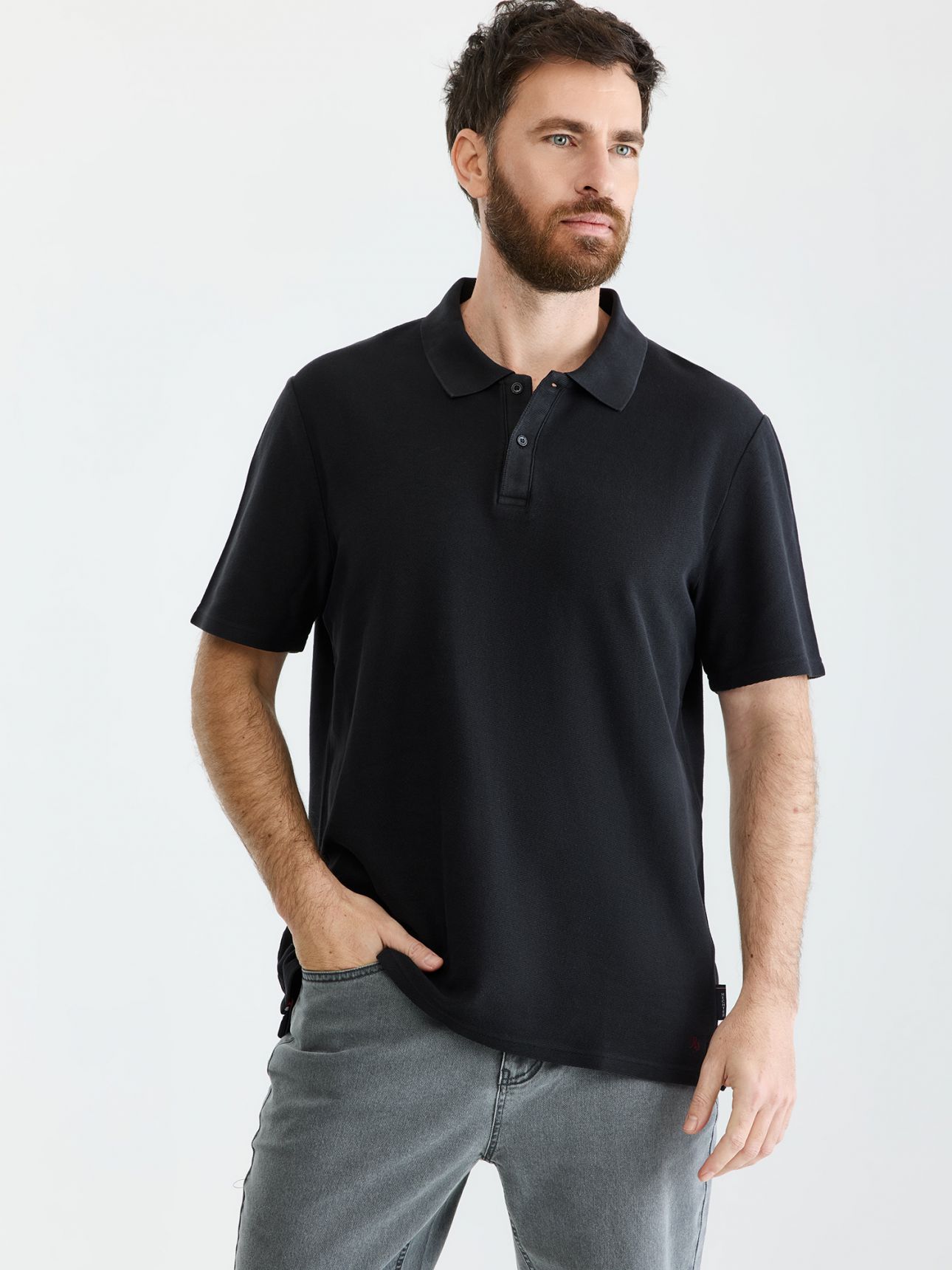 HECHTER PARIS חולצת פולו בטקסטורת דריל