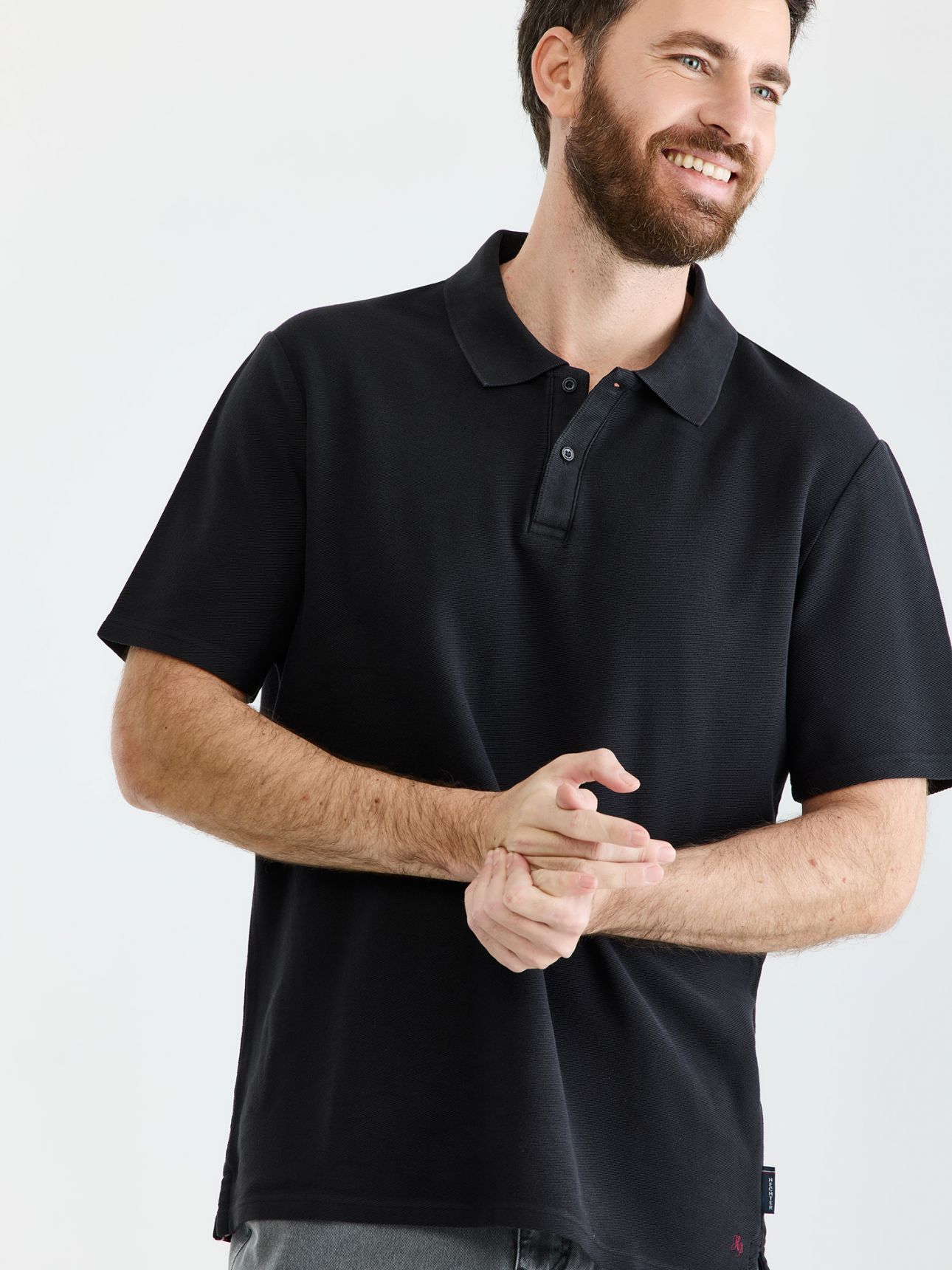 HECHTER PARIS חולצת פולו בטקסטורת דריל