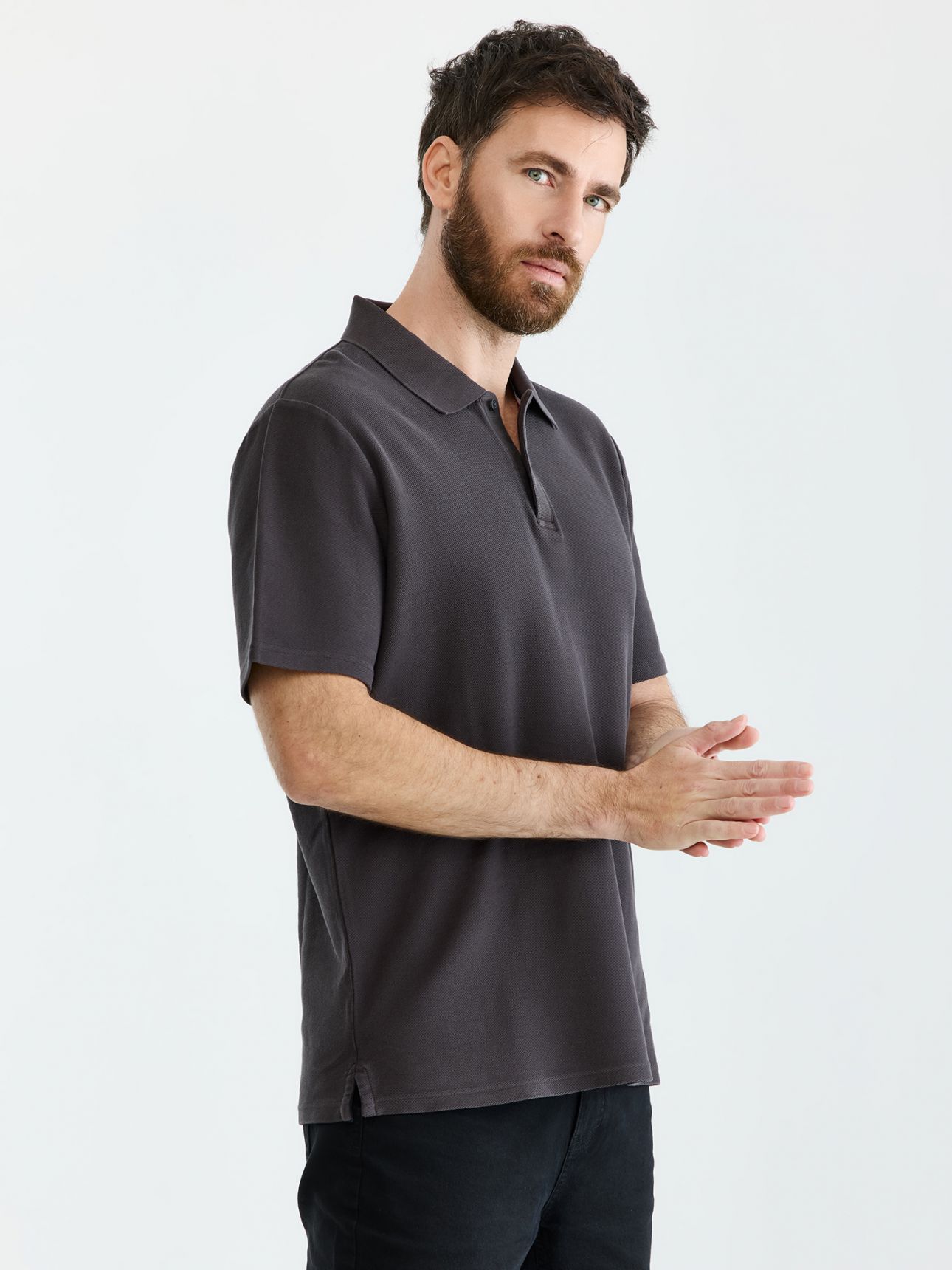 HECHTER PARIS חולצת פולו בטקסטורת דריל