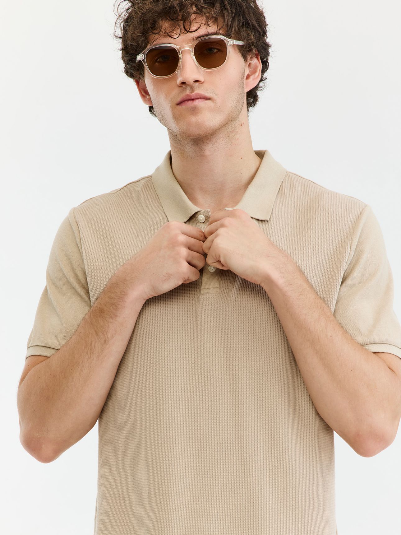 MAX MORETTI חולצת פולו פיקה וופל