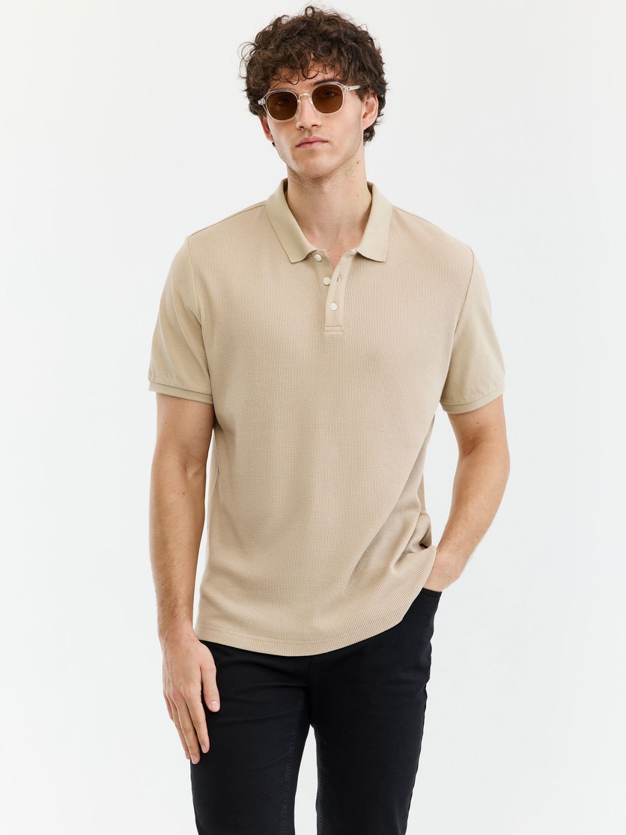 MAX MORETTI חולצת פולו פיקה וופל