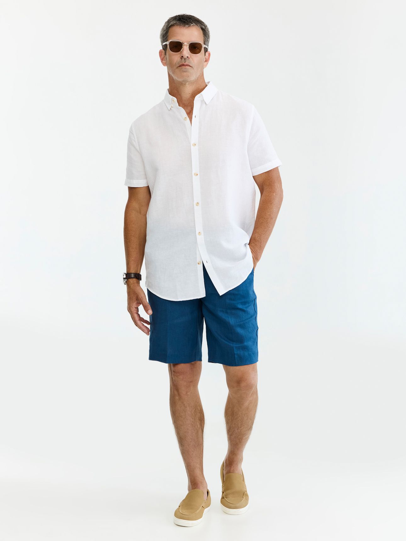 MAX MORETTI מכנס קצר פשתן בגזרת סטרייט