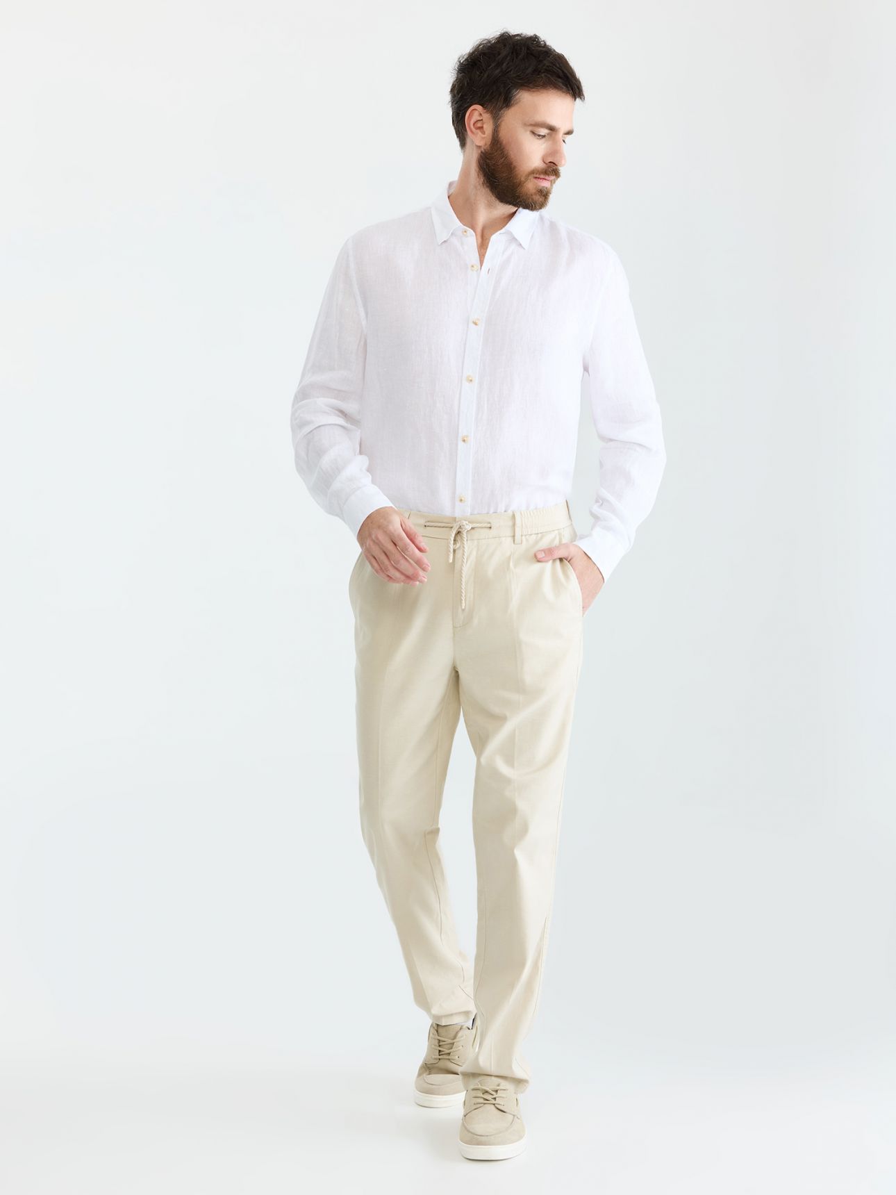 MAX MORETTI מכנסי ג’וגר תערובת פשתן בגזרת סטרייט