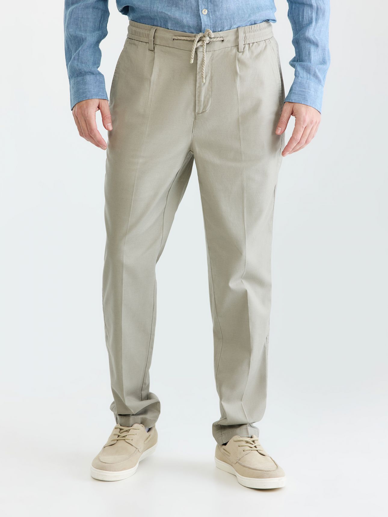 MAX MORETTI מכנסי ג’וגר תערובת פשתן בגזרת סטרייט