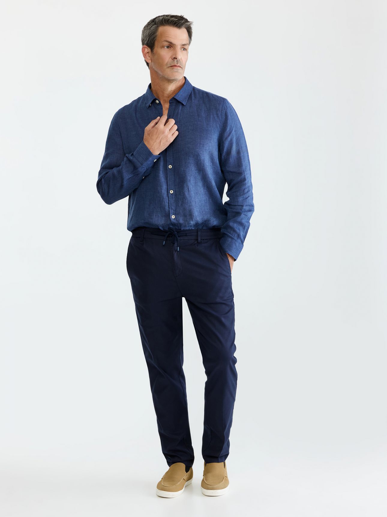 MAX MORETTI מכנסי ג’וגר תערובת פשתן בגזרת סטרייט