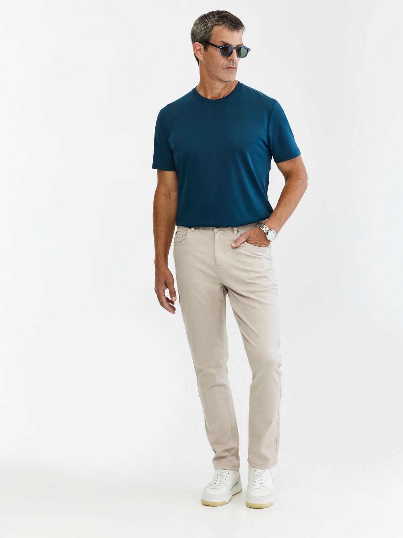 MAX MORETTI מכנסי 5 כיסים דריל בגזרת סלים