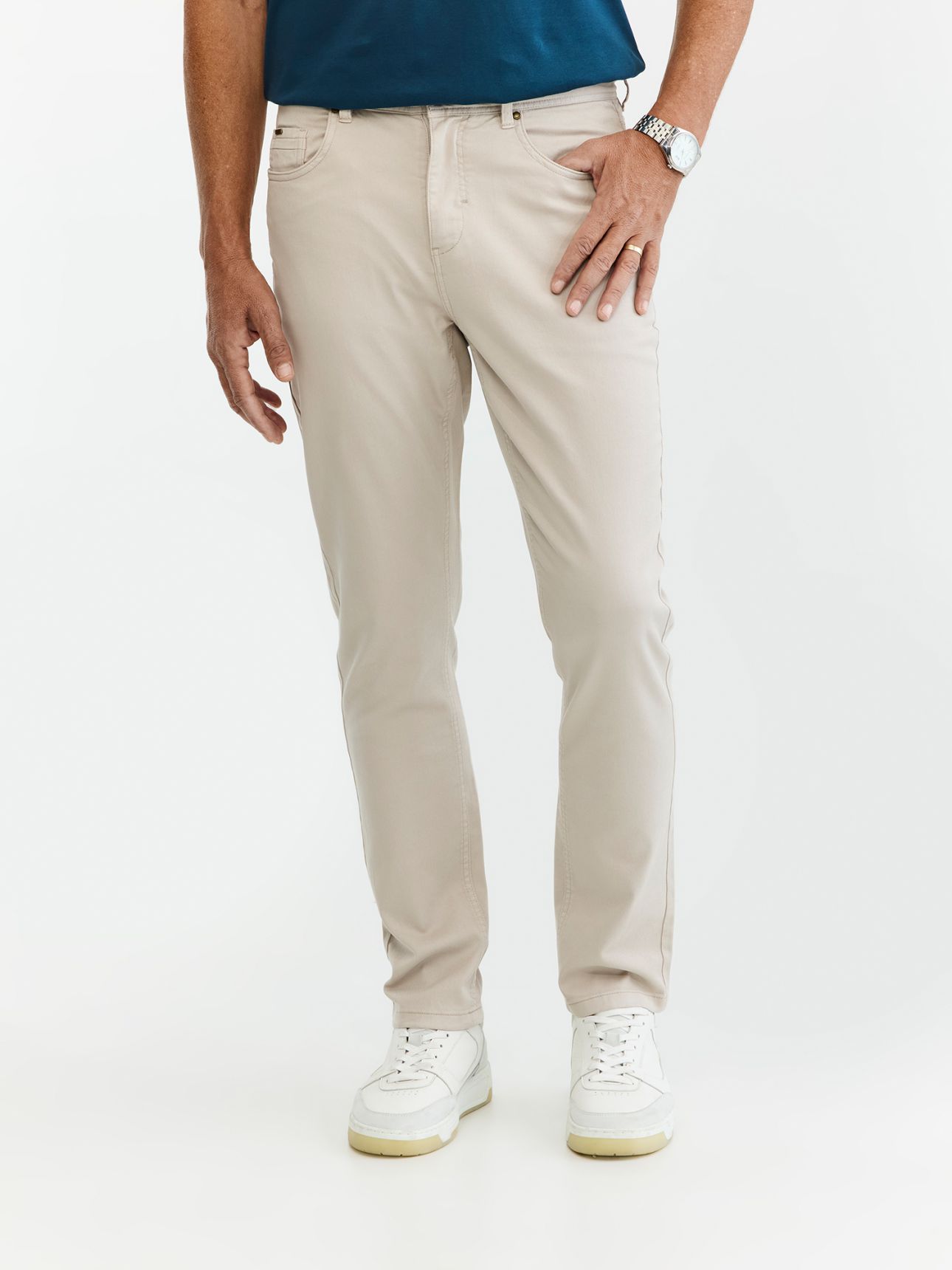 MAX MORETTI מכנסי 5 כיסים דריל בגזרת סלים