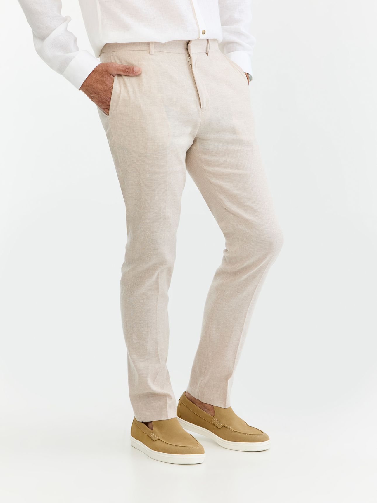 MAX MORETTI מכנס חליפה תערובת פשתן בגזרת מודרן פיט