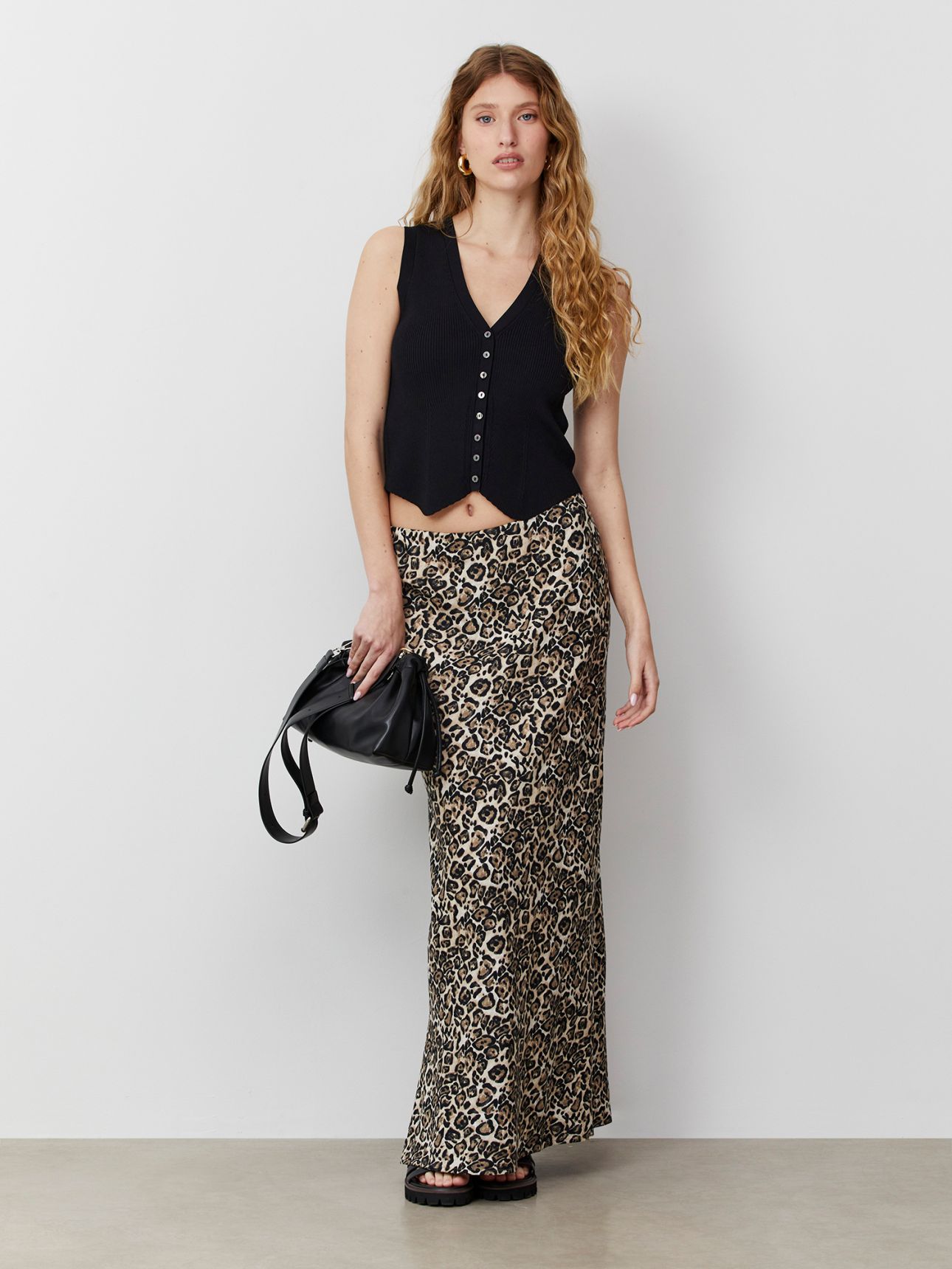 חצאית מקסי מתערובת פשתן וויסקוזה