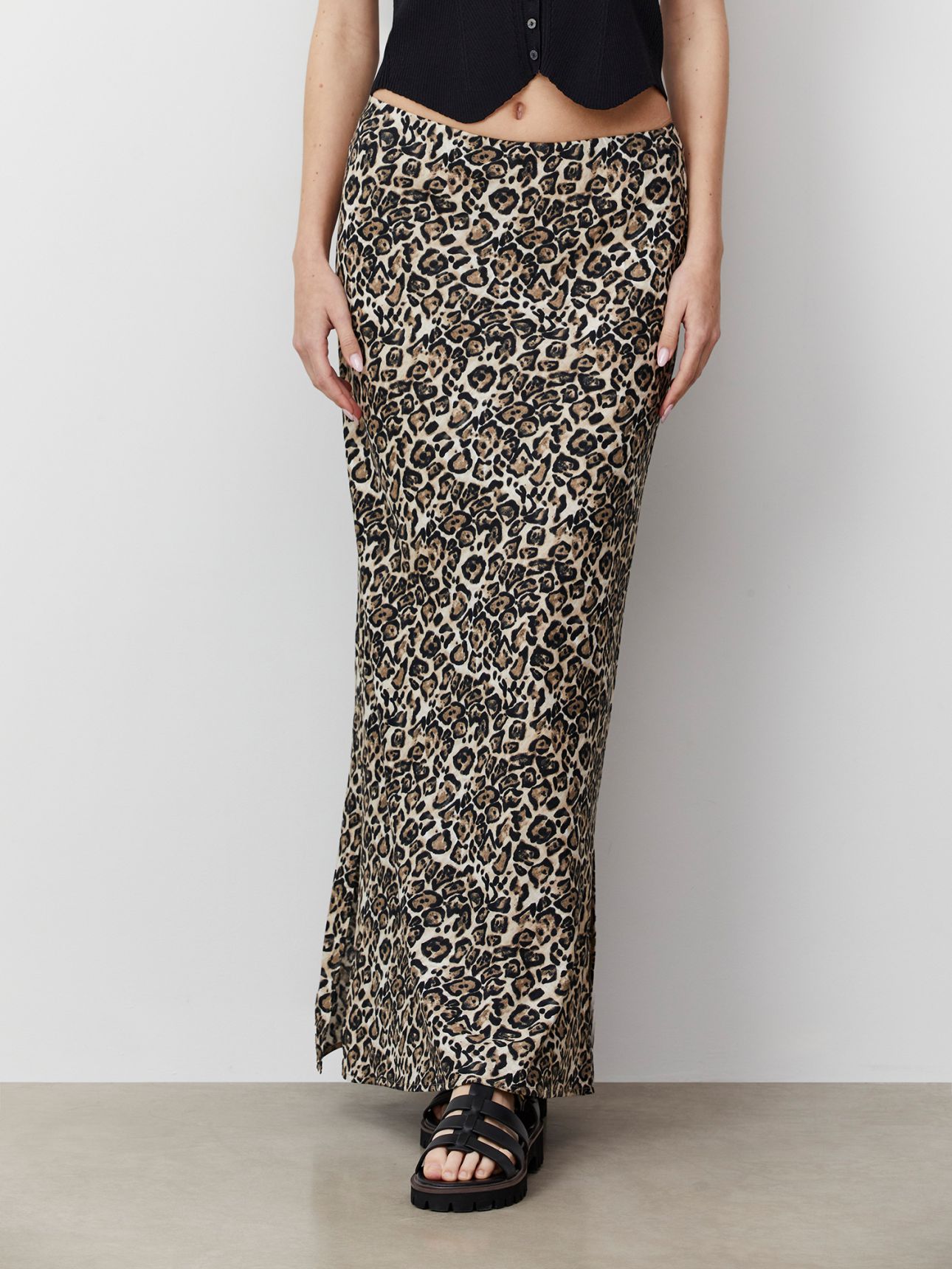 חצאית מקסי מתערובת פשתן וויסקוזה